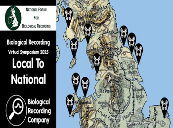 Poster for symposium, with image of part of a UK map displaying biological record locations